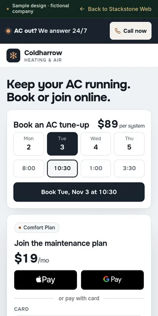 The same sample site on a phone