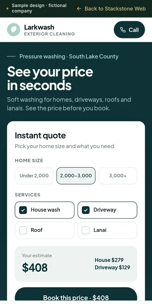 Screenshot of the same sample site on a phone