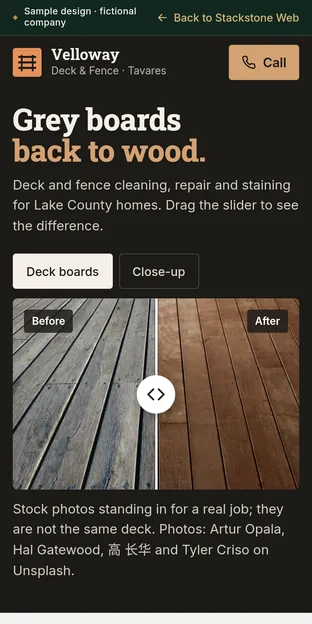 Screenshot of the same sample site on a phone