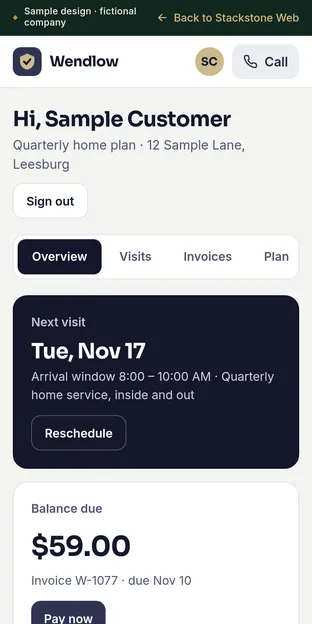 Screenshot of the same sample site on a phone